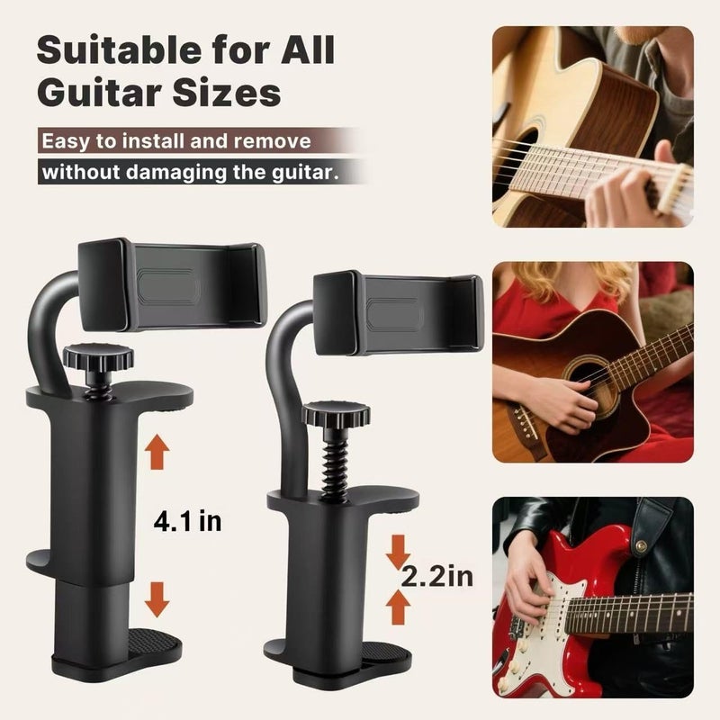 FAELUNE Guitar Phone Holder - Adjustable & Rotatable Guitar Mount for Guitars/Ukulele, Universal Smartphone Compatibility, Ideal for Digital Sheet Music, Teaching Videos, Live Streaming & Recording - Image 4